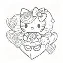 hello kitty, xoxo, anasia, hearts tattoo design idea