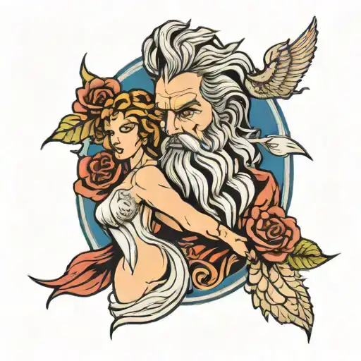 Zeus and rose tattoo design idea