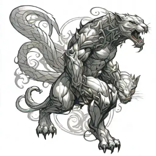 dark avenger with a panther from lineage2 tattoo design idea