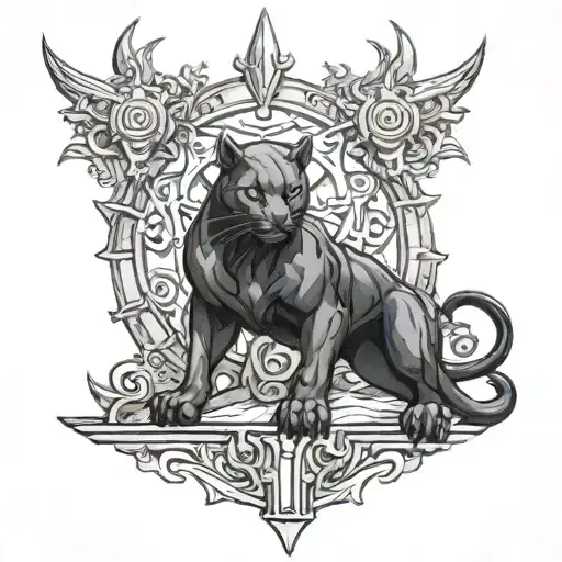 dark avenger with a dark panther from lineage2 tattoo design idea