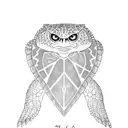 sea turtle with shell patterned like an owl with a small care bear symbol tattoo design idea