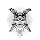 sea turtle with shell patterned like an owl with a small care bear symbol tattoo design idea