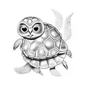 sea turtle with shell patterned like an owl with a small care bear symbol tattoo design idea