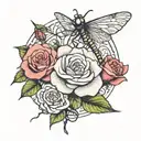rose and dragonfly tattoo design idea