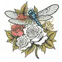 rose and dragonfly tattoo design idea