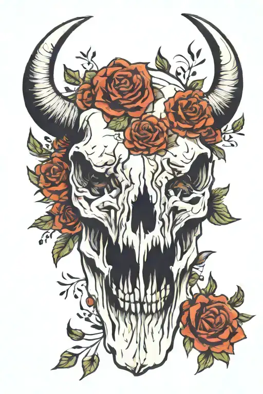 bison skull surrounded tattoo design idea