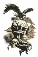 joshua tree with mountains bison skull feathers eagle   tattoo design idea