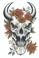 bison skull surrounded tattoo design idea