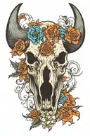bison skull surrounded tattoo design idea