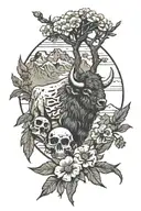 joshua tree with mountains bison skull feathers primroses eagle   tattoo design idea