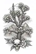 joshua tree with mountains bison skull feathers primroses eagle   tattoo design idea