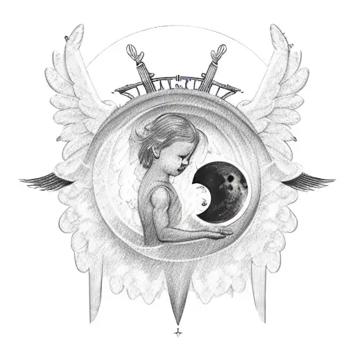 angel wings and halo saying "love you to the moon and to saturn" below it tattoo design idea