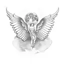 angel wings and halo saying "love you to the moon and go saturn below it" tattoo design idea