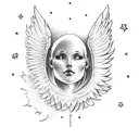 angel wings and halo saying "love you to the moon and go saturn below it" tattoo design idea