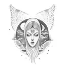 angel wings and halo saying "love you to the moon and go saturn below it" tattoo design idea