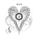 angel wings and halo saying "love you to the moon and go saturn below it" tattoo design idea