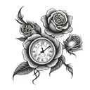 clock 3 roses   tattoo design idea
