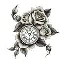 clock 3 roses   tattoo design idea