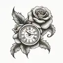 clock 3 roses   tattoo design idea