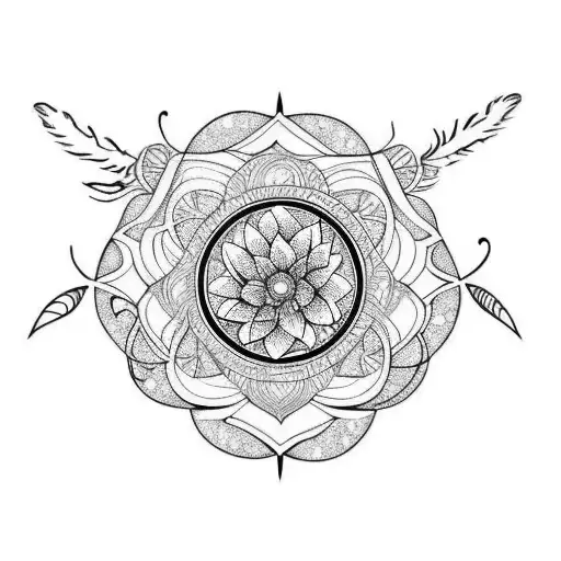 Flower, stopwatch and dreamcatcher tattoo design idea