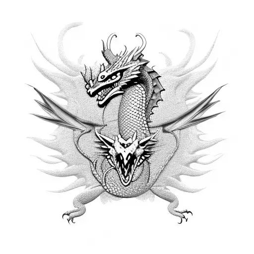 dragon, Eagle, snake, skulls, laugh now cry later mask tattoo design idea