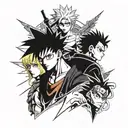 Combine elements from Hunter x Hunter, Baki Hanma, Naruto, and Black Clover to create a unique anime crossover tattoo design tattoo design idea