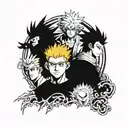 Combine elements from Hunter x Hunter, Baki Hanma, Naruto, and Black Clover to create a unique anime crossover tattoo design tattoo design idea