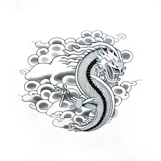 traditional japanese dragon surounded by clouds tattoo design idea