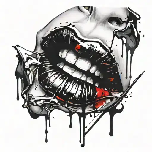 all black lips tattoo design idea
