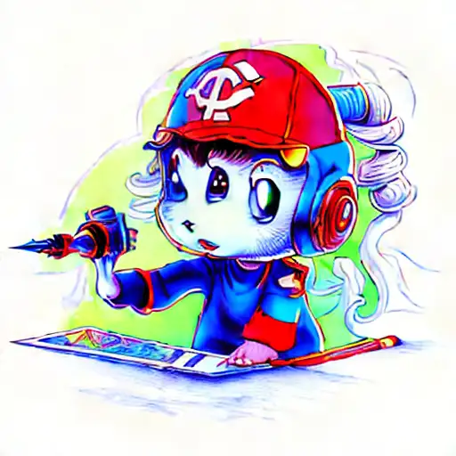 a cartoon boy holding an airbrush tattoo design idea