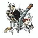 two friends, von hinten dargestellt,nurses, wine glasses in hand, stoßen an television tower berlin tattoo design idea