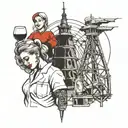 two friends, von hinten dargestellt,nurses, wine glasses in hand, stoßen an television tower berlin tattoo design idea
