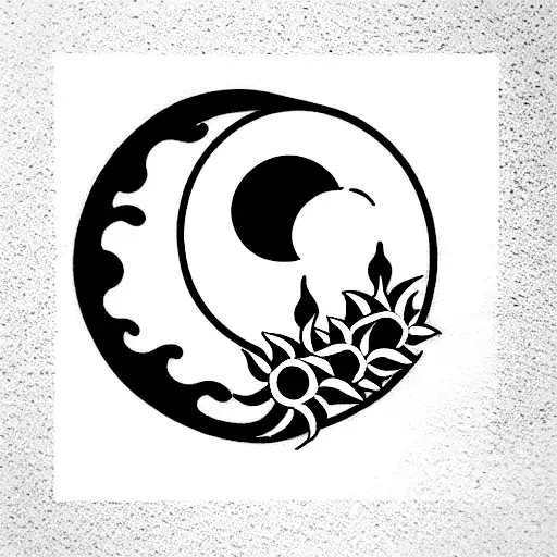 sun and moon with sunflowers and roses tattoo design idea