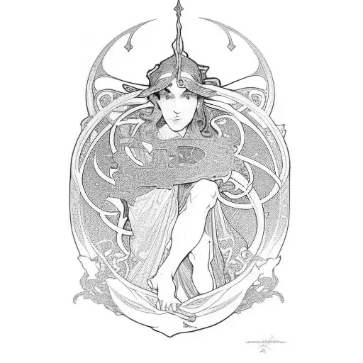 William Morris art nouveau Alphonse mucha elf dungeons and dragons tattoo design idea