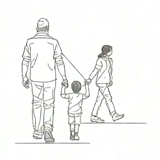 Dad, Mom, son and son walk tattoo design idea
