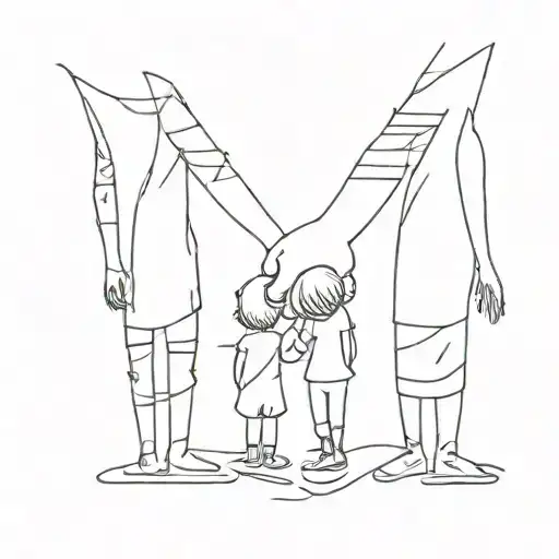 Dad, Mom and 2 sons holding hands tattoo design idea