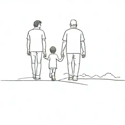 Dad, Mom and 2 sons walking tattoo design idea