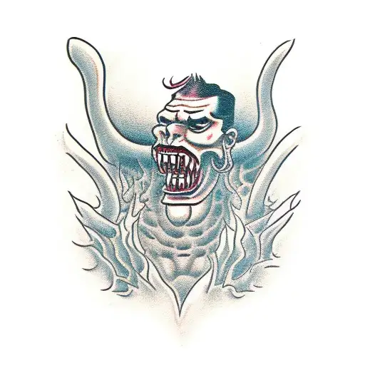 cholo demons in hell smoking and drinking with strippers tattoo design idea