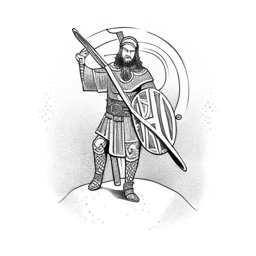Christian viking warrior holding a book and playing a lyre tattoo design idea