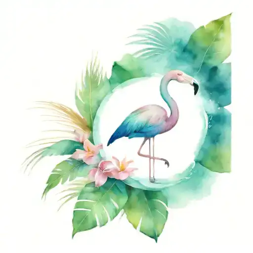 flamingo tropical beach tattoo design idea