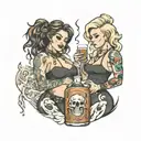 create for me a pic of two thick fitness chicks holding whiskey bottles and covered in tattoos tattoo design idea