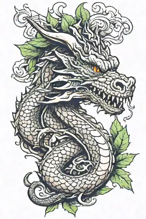 dragon smoking weed leaf tattoo design idea