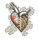 Jigsaw puzzle heart with 4 pieces (the middle is the lock and the other pieces  are 3 keys) tattoo design idea