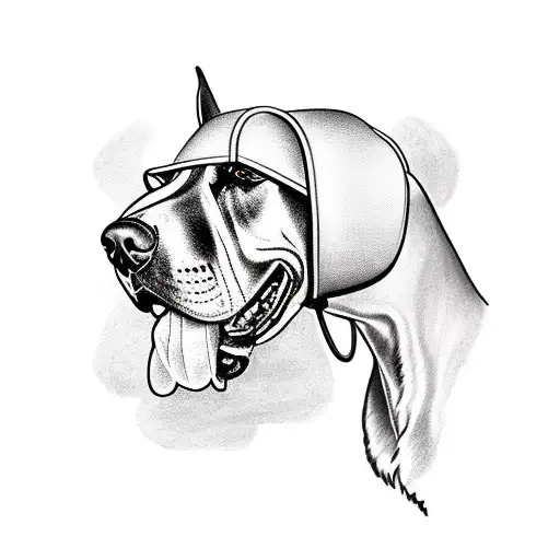 Create a new-school style tattoo of a Great Dane wearing a construction helmet riding an Indian motorcycle tattoo design idea