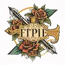 the letters FPE with an arrow through the middle tattoo design idea