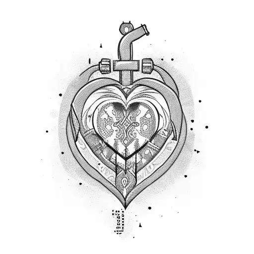 henna inspired vertical line of a heart, a cross and an anchor tattoo design idea