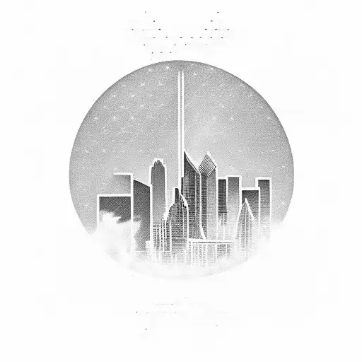 A silhouette of the Houston skyline with a dollar sign shining brightly above it tattoo design idea