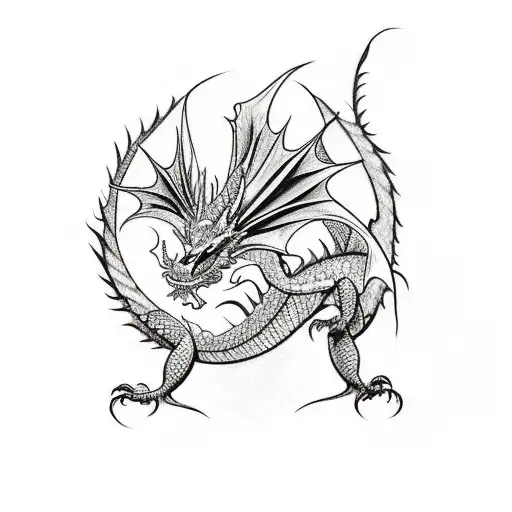 Create a minimalist dragon tattoo inspired by old school tattoo techniques, focusing on bold lines and simple shapes tattoo design idea