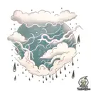 cloud with lightning and rain tattoo design idea