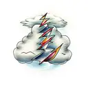cloud with lightning and rain tattoo design idea